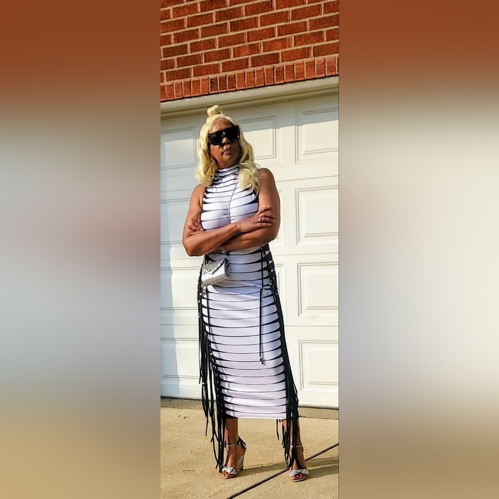 Chic Black and White Fringe Dress